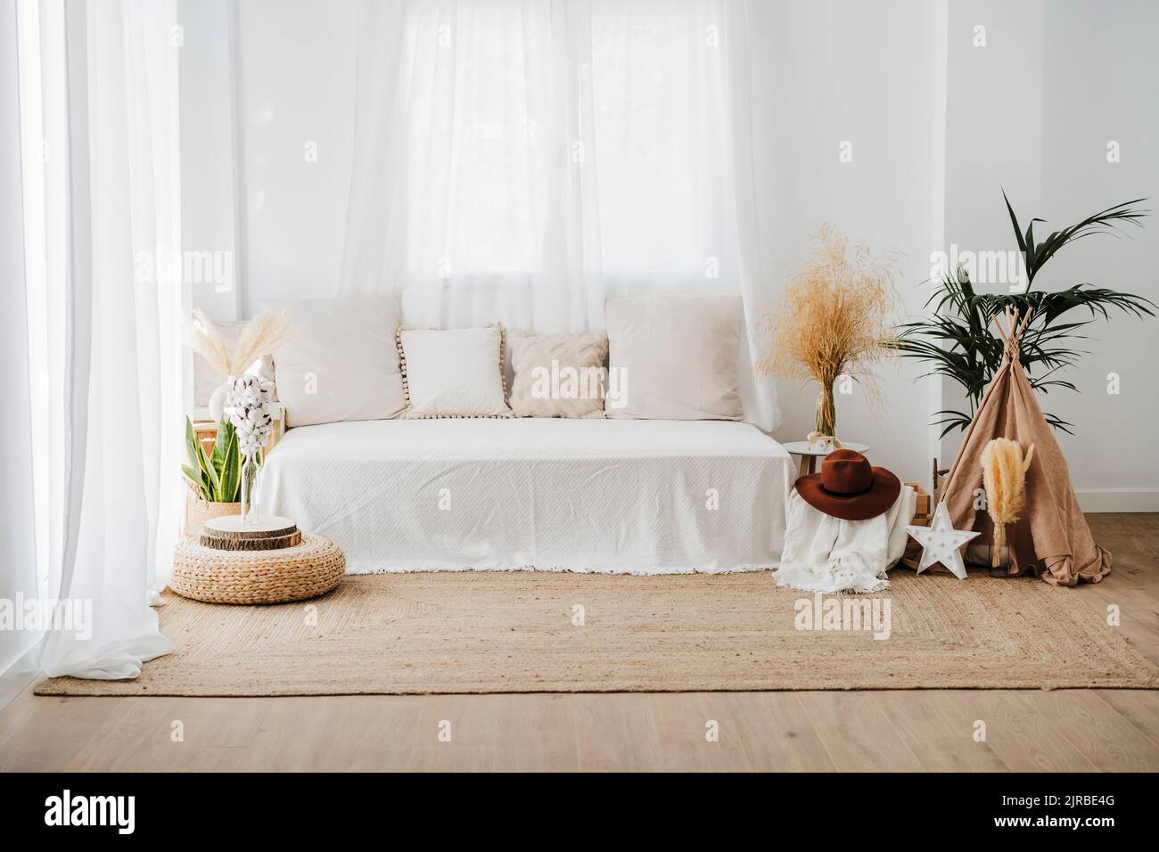 Living room with boho decoration at home Stock Photo Alamy