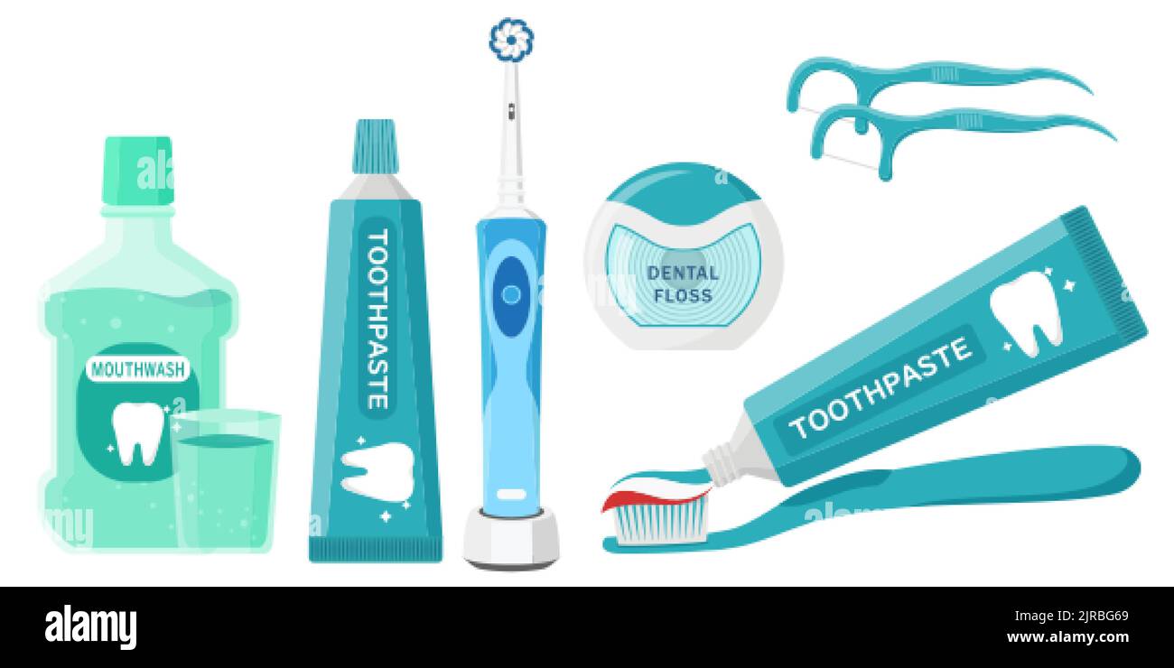 Collection set of oral hygiene cleaning tools toothpaste toothbrush ...