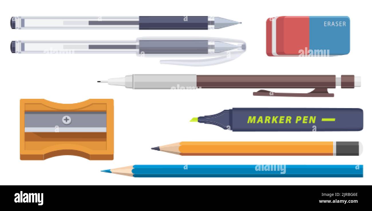 Collection set of staionery marker pen pencil eraser and pencil ...