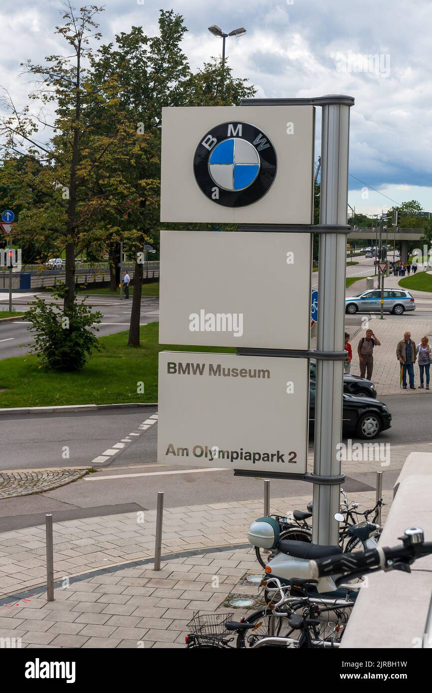 BMW (Bayerische Motoren Werke) signboard at the Headquarters and museum ...