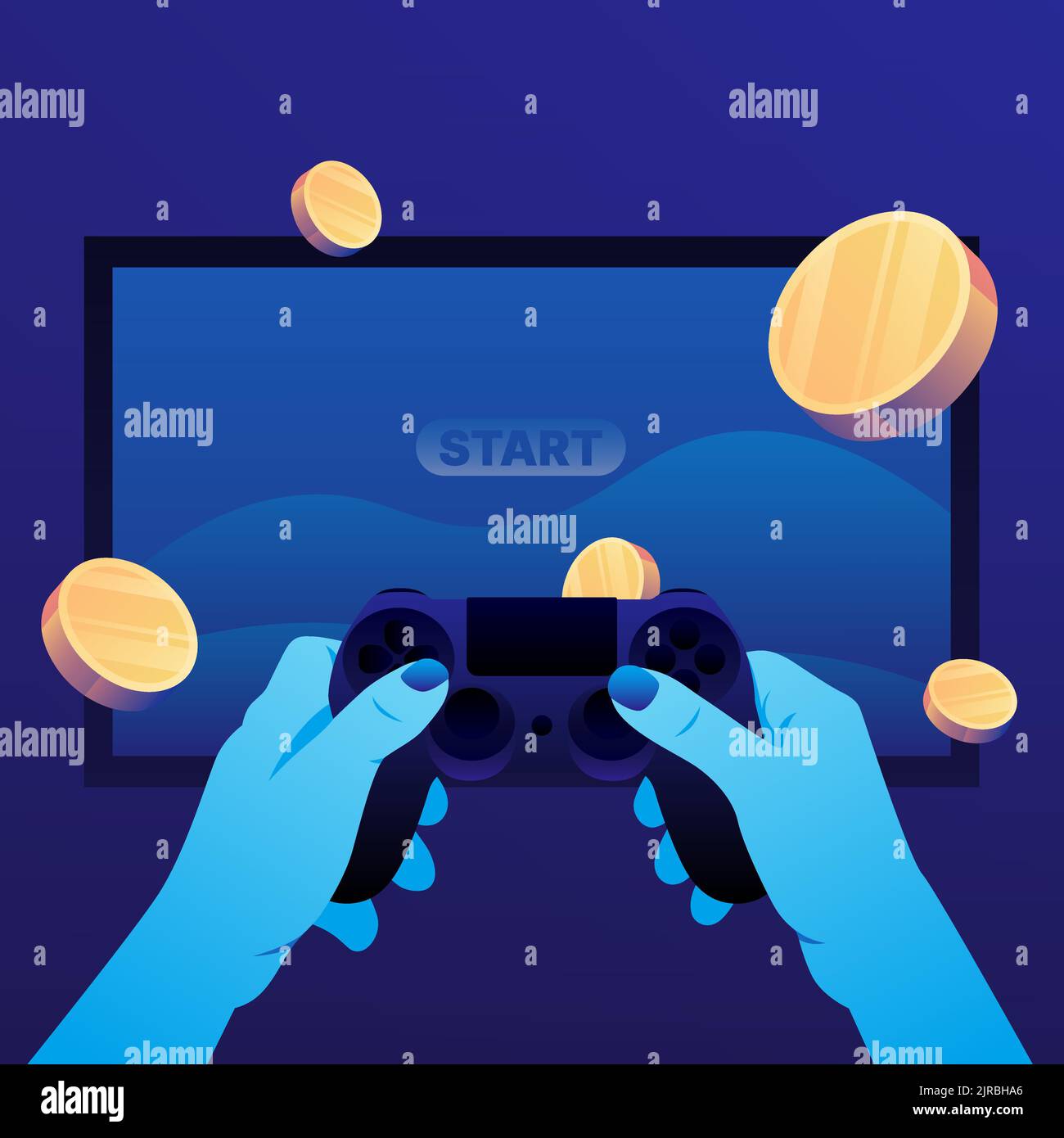 Play to Earn. Joystick, TV and Cryptocurrency Coins Illustration. Vector  illustration Stock Vector Image & Art - Alamy