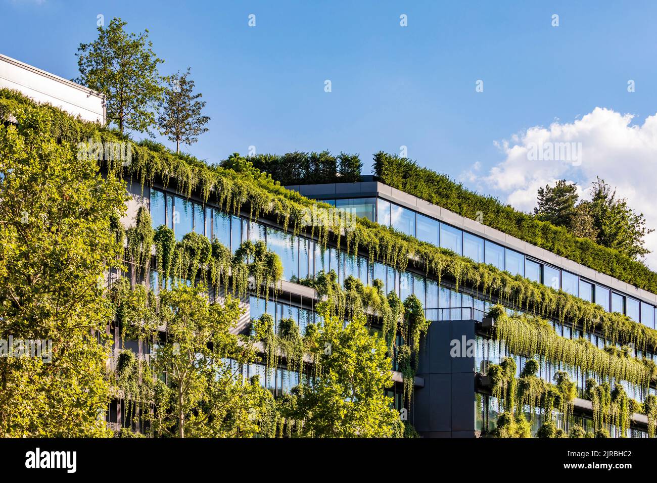 Germany, Baden-Wurttemberg, Stuttgart, Office building covered in green ...