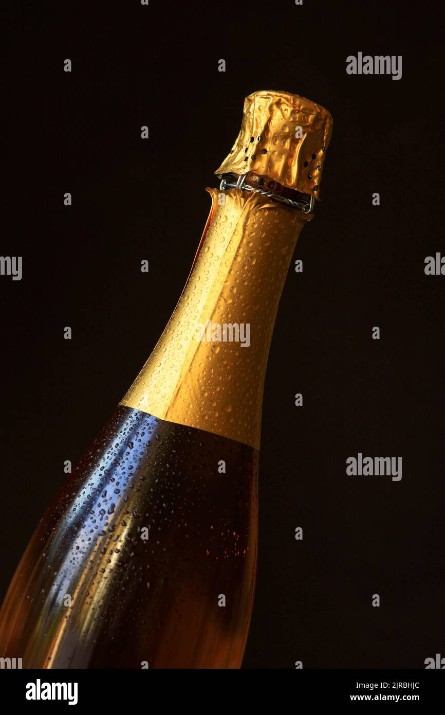 Studio shot of chilled bottle of champagne Stock Photo Alamy