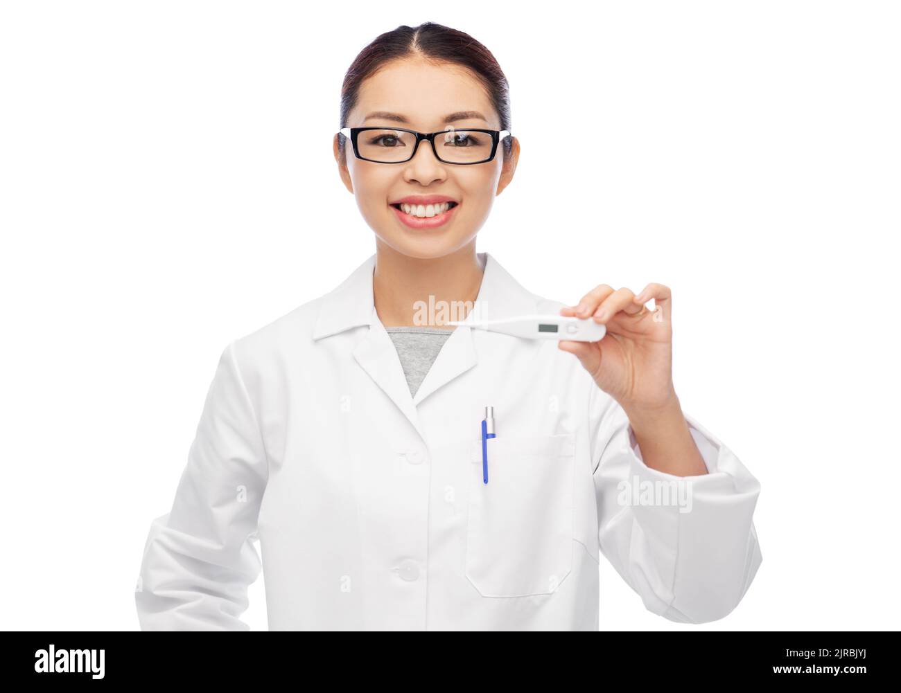 asian female doctor or nurse with thermometer Stock Photo - Alamy
