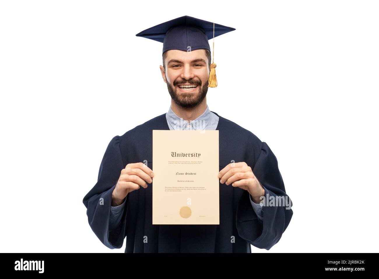 male graduate student in mortar board with diploma Stock Photo - Alamy