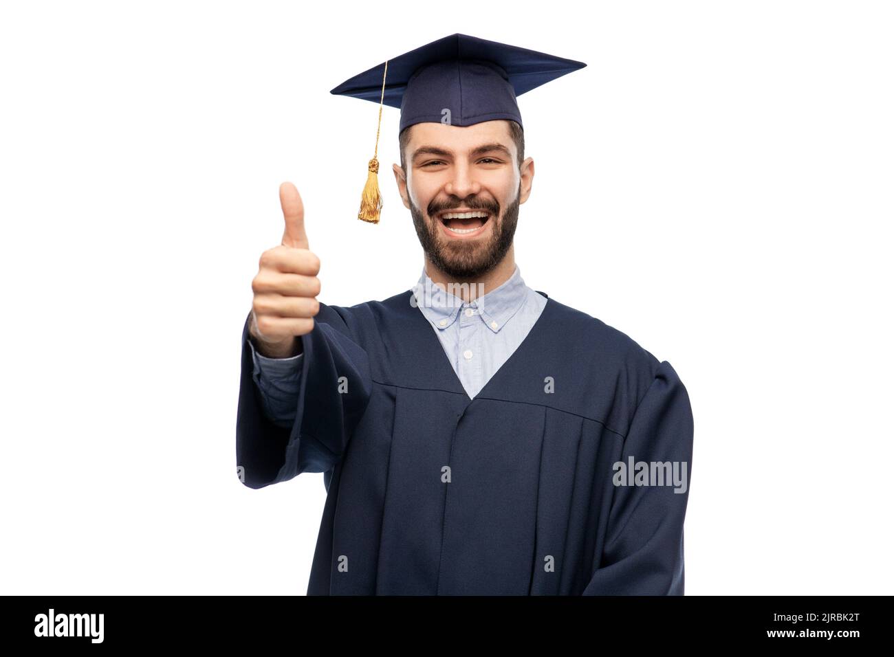 happy male graduate student showing thumbs up Stock Photo - Alamy