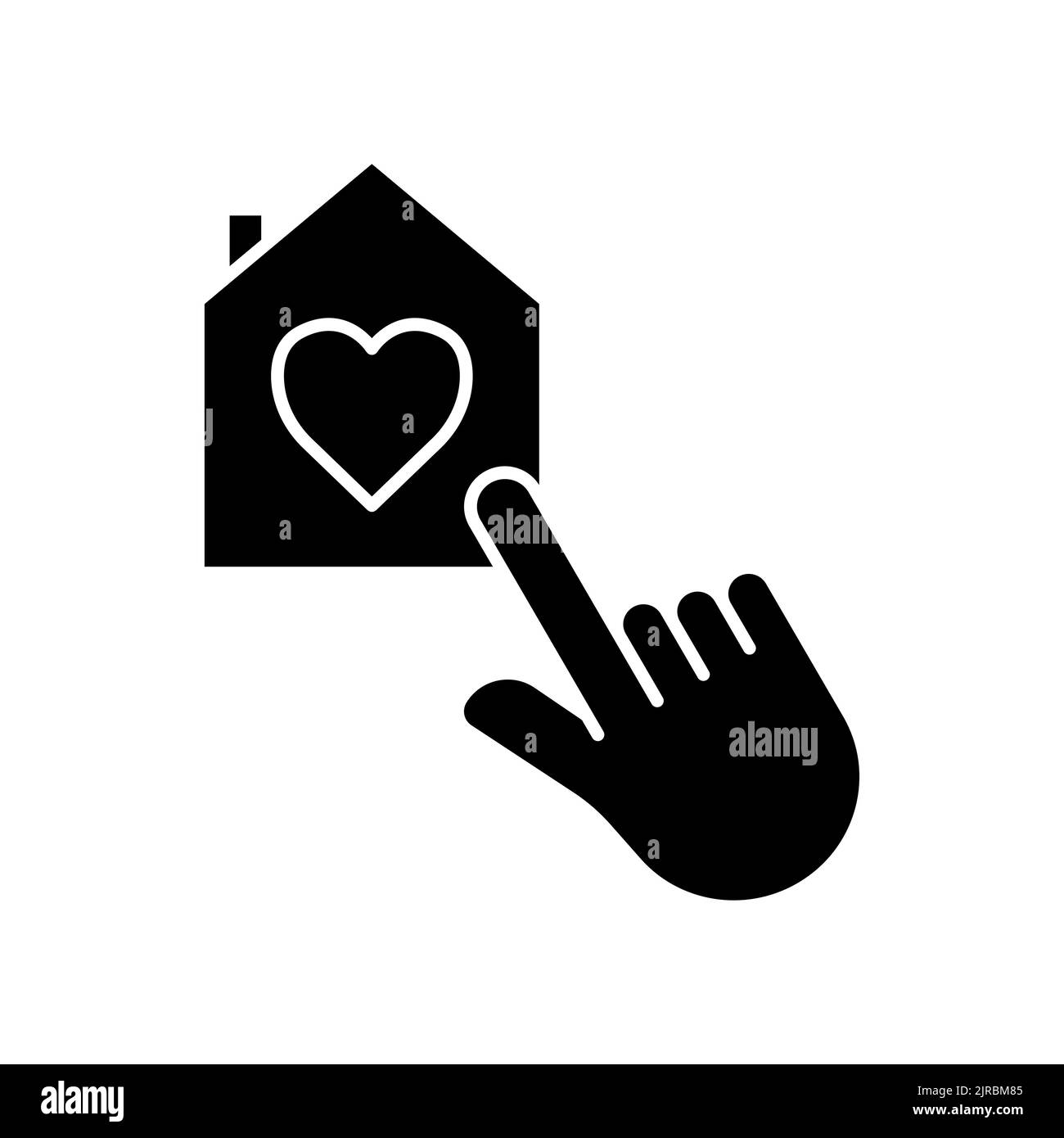 Hand touch icon with house and heart. icon related to charity, affection, love. Glyph icon style, solid. Simple design editable Stock Vector