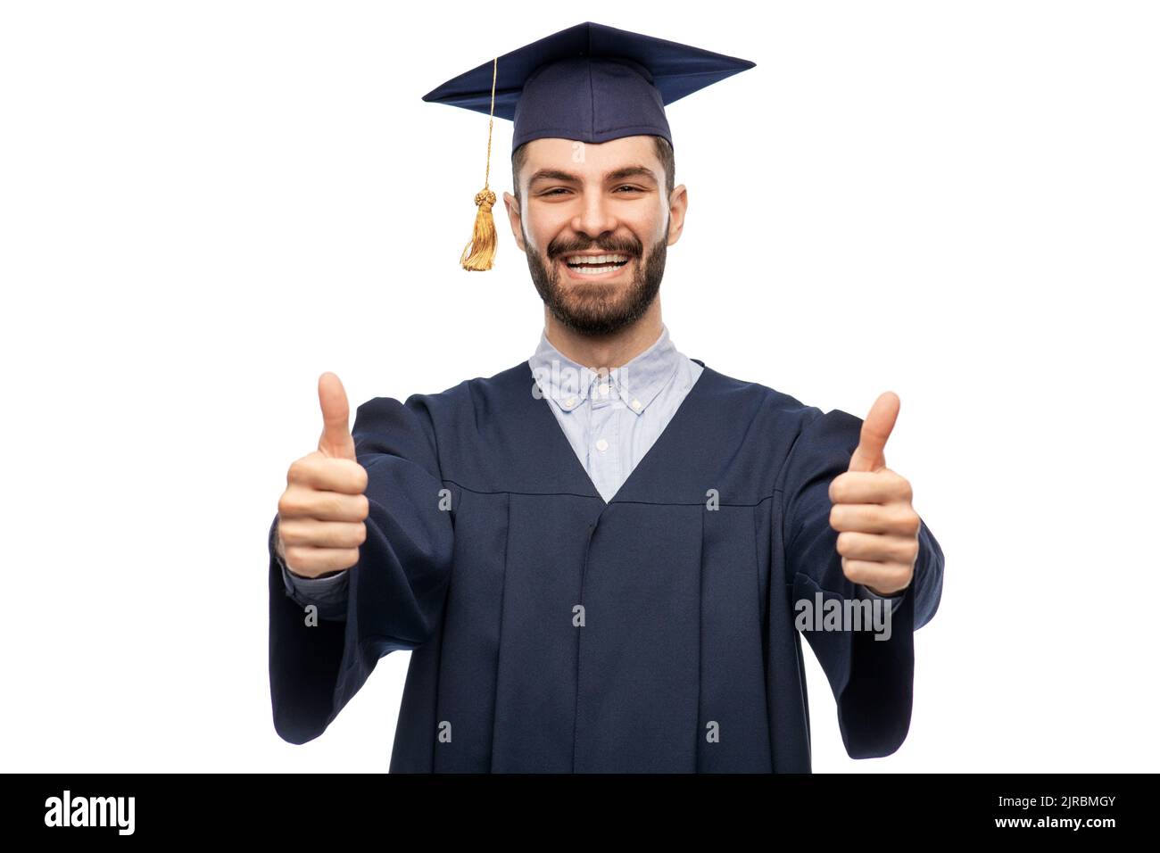happy male graduate student showing thumbs up Stock Photo - Alamy