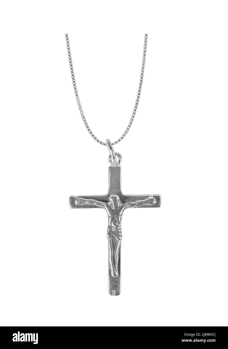 Silver crucifix necklace cross isolated on white background Stock Photo