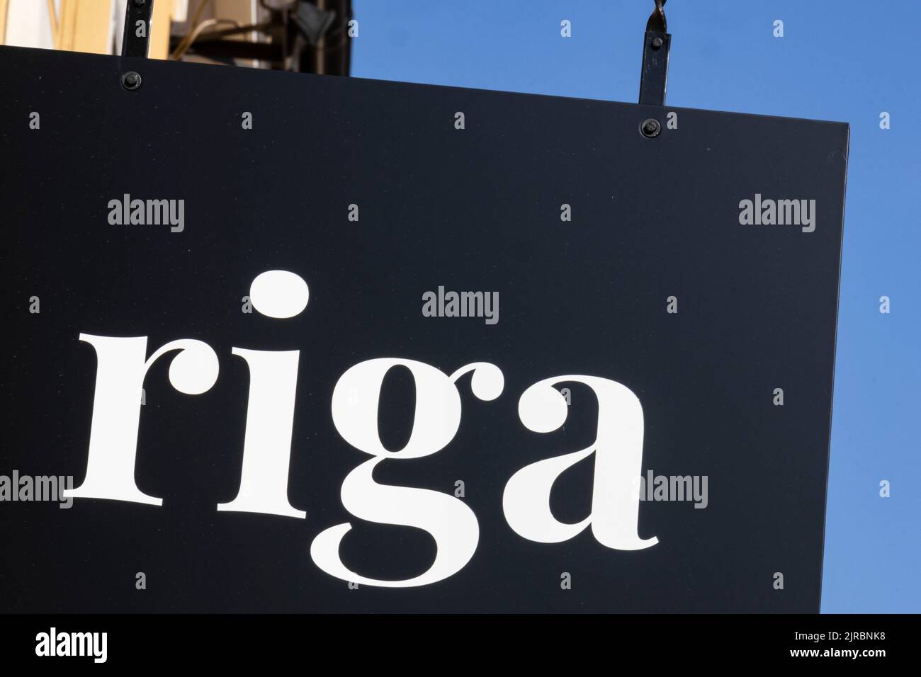 Sign, word, Riga, Latvia, The Baltics, Europe Stock Photo