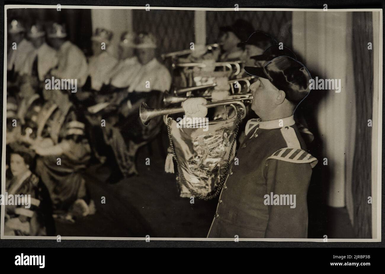 Fanfare of trumpets, Victory Queen Carnival grand finale, June 1941, Wellington, maker unknown. Stock Photo