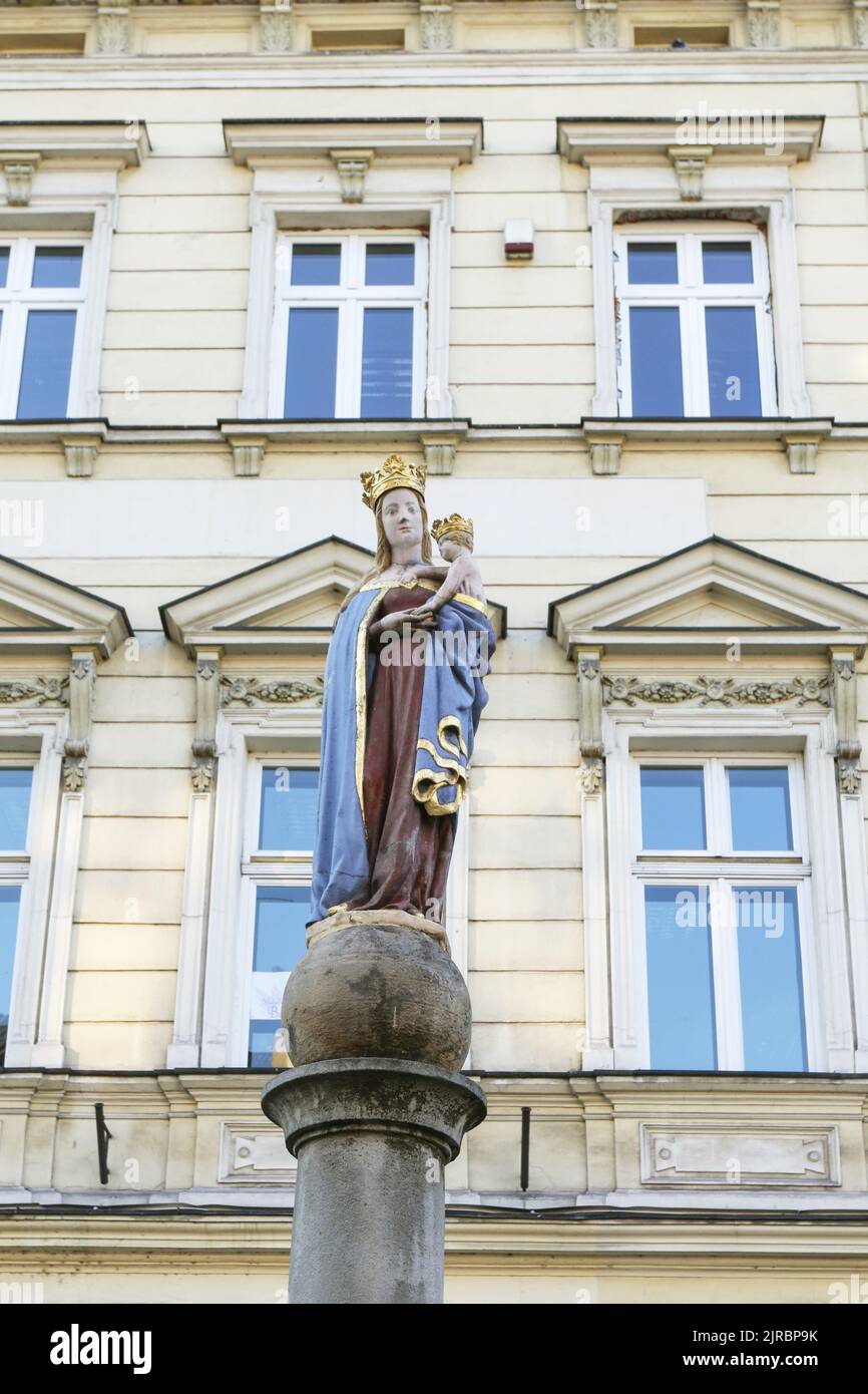 The Holy Mary figure in city center of Cieszyn, Poland. Stock Photo