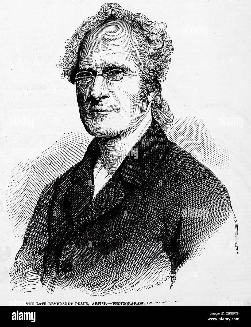 Portrait of the late Rembrandt Peale, artist (1860). 19th century illustration from Frank Leslie's Illustrated Newspaper Stock Photo