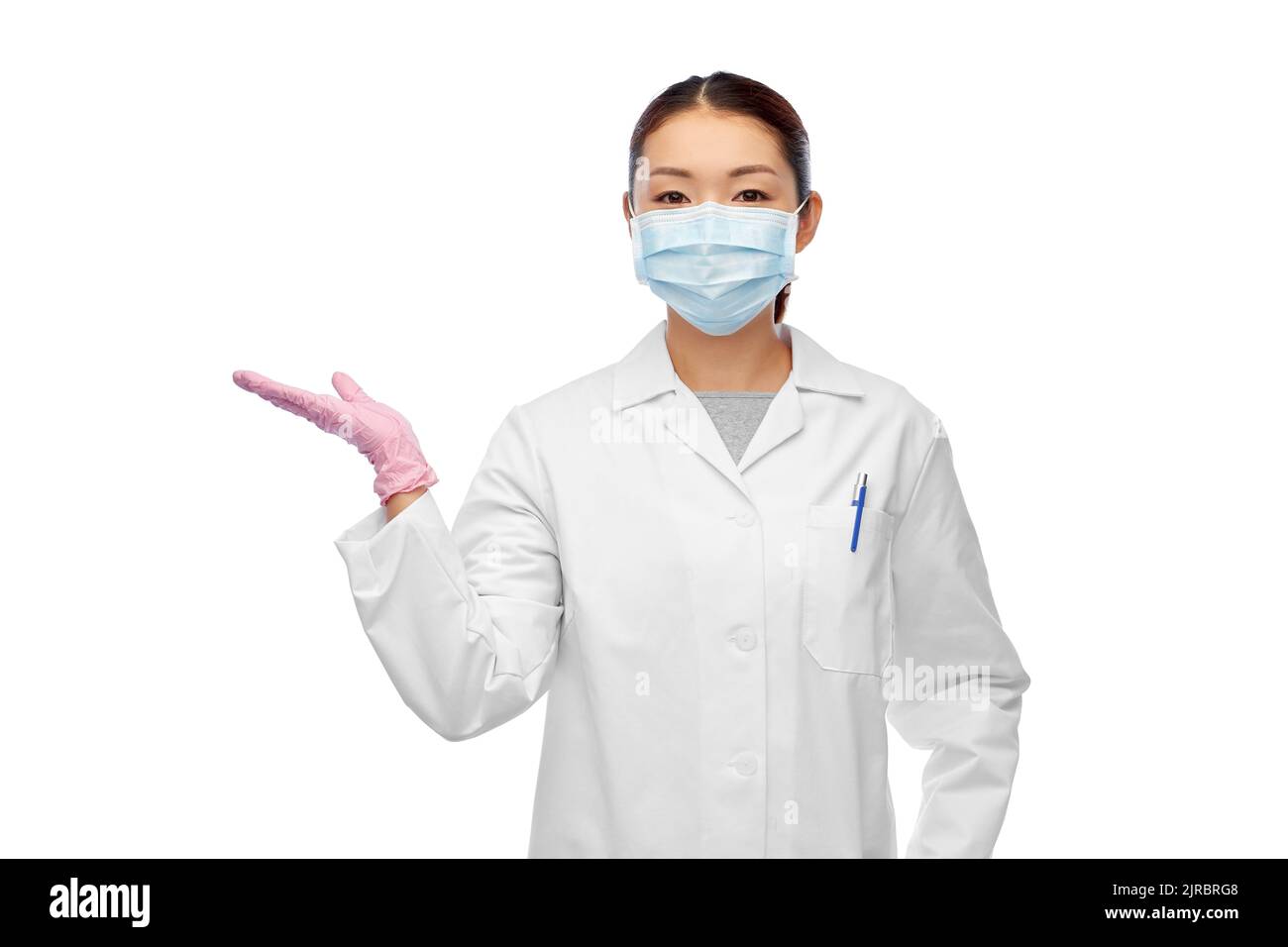 asian female doctor or scientist in medical mask Stock Photo