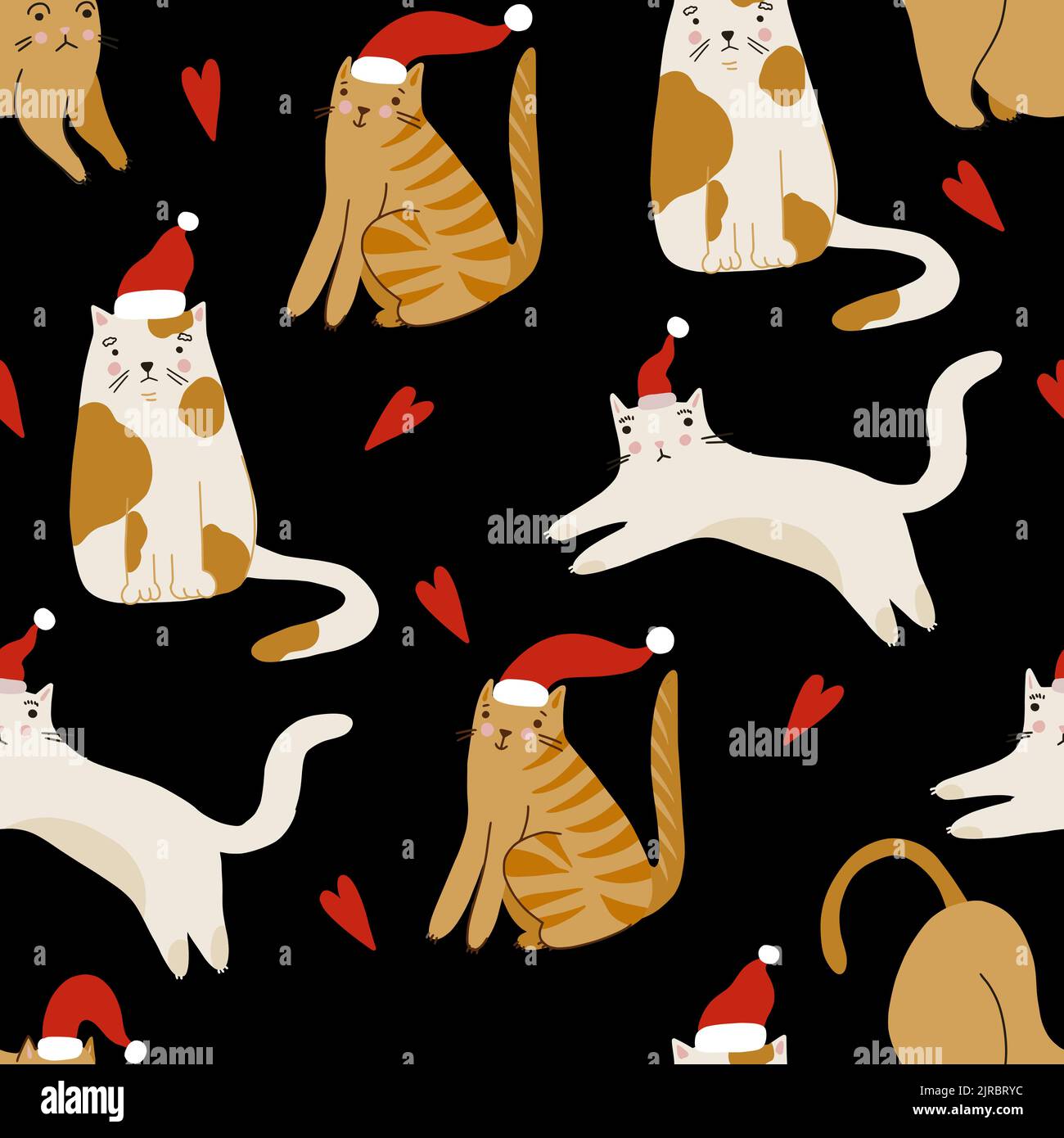 Seamless pattern with cats. Merry Christmas holiday print Stock Vector