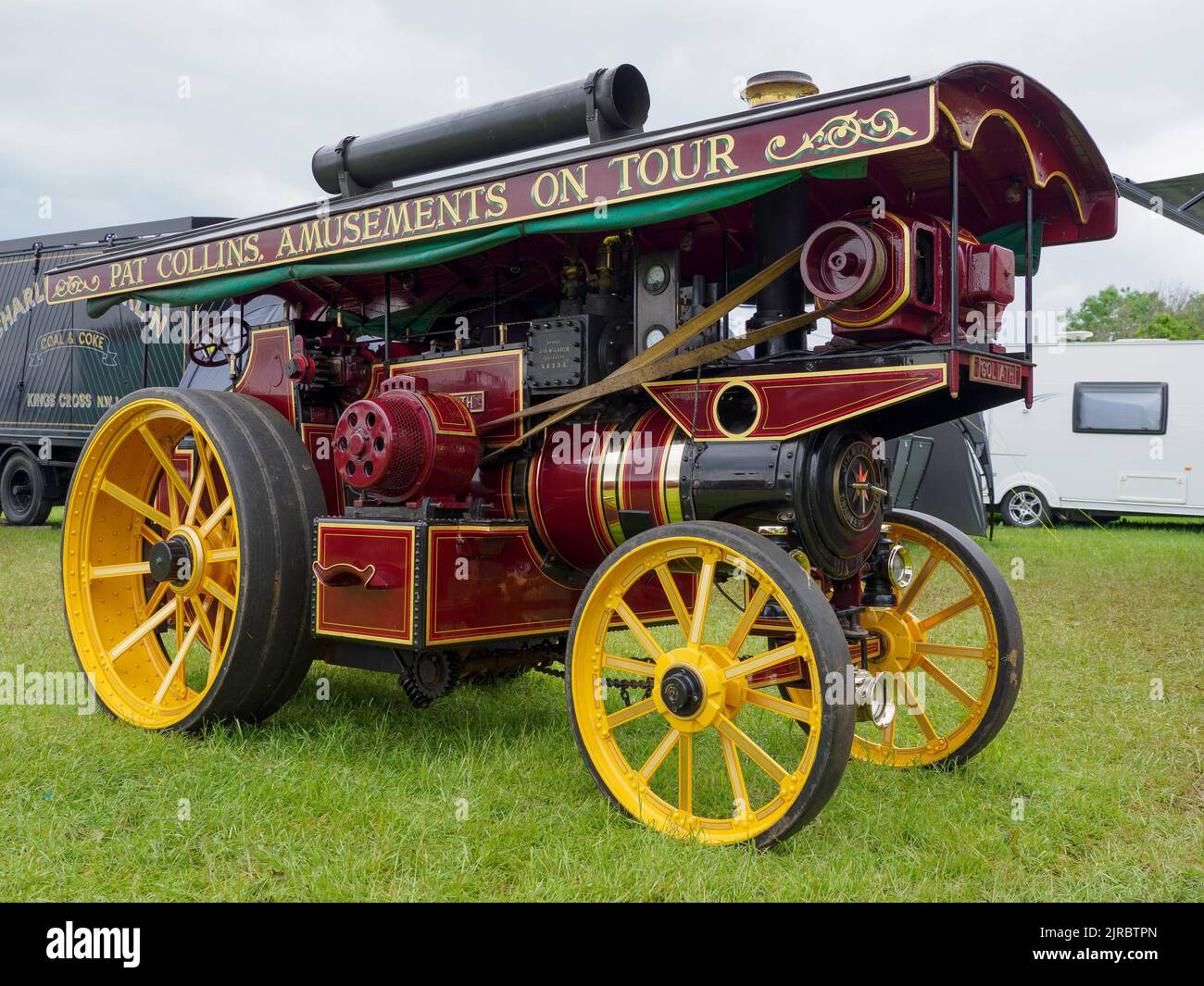 Vintage showman's steam powered traction engine, Launceston, Cornwall, UK Stock Photo