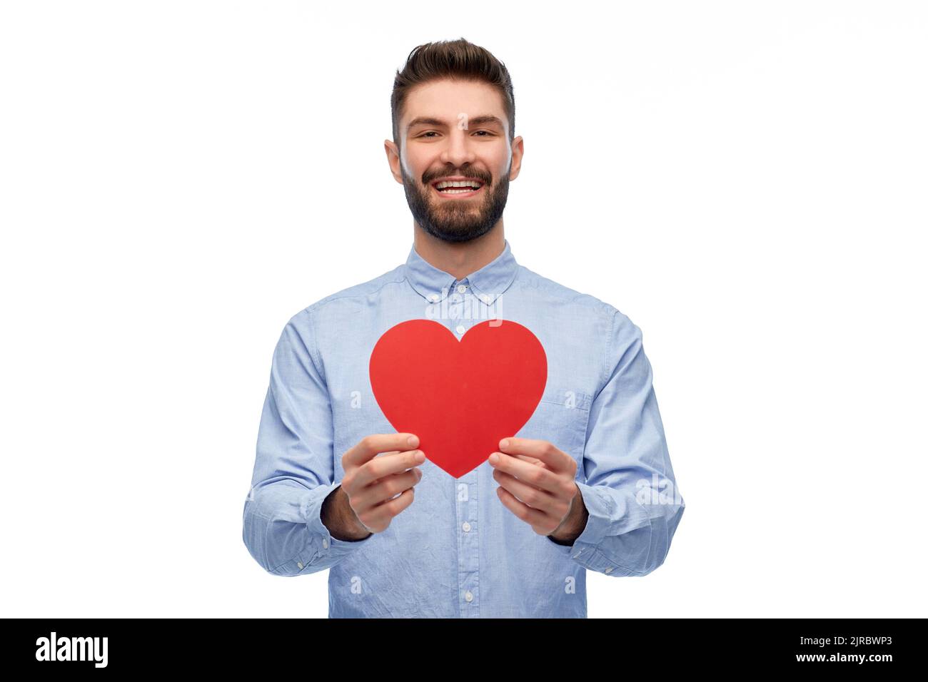 happy smiling young man with red heart Stock Photo - Alamy