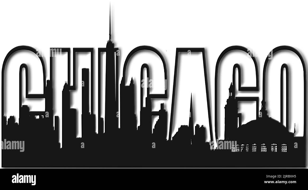 Chicago Skyline with the word Chicago behind it, Chicago Illinois,USA Stock Vector