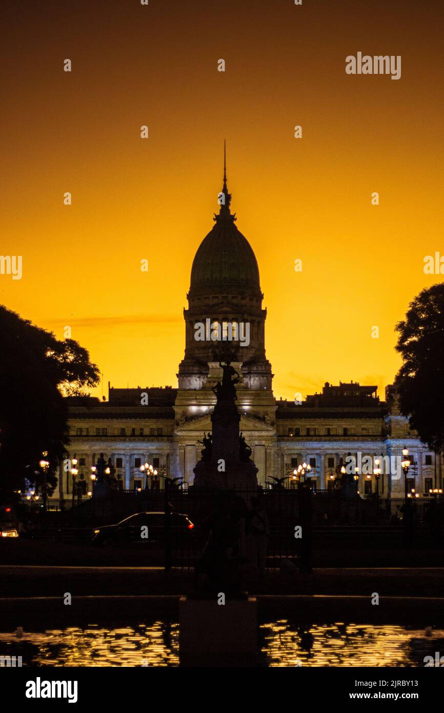A Vertical Shot Of The Palace Of The Argentine National Congress In A vertical shot of the palace of the argentine national congress in