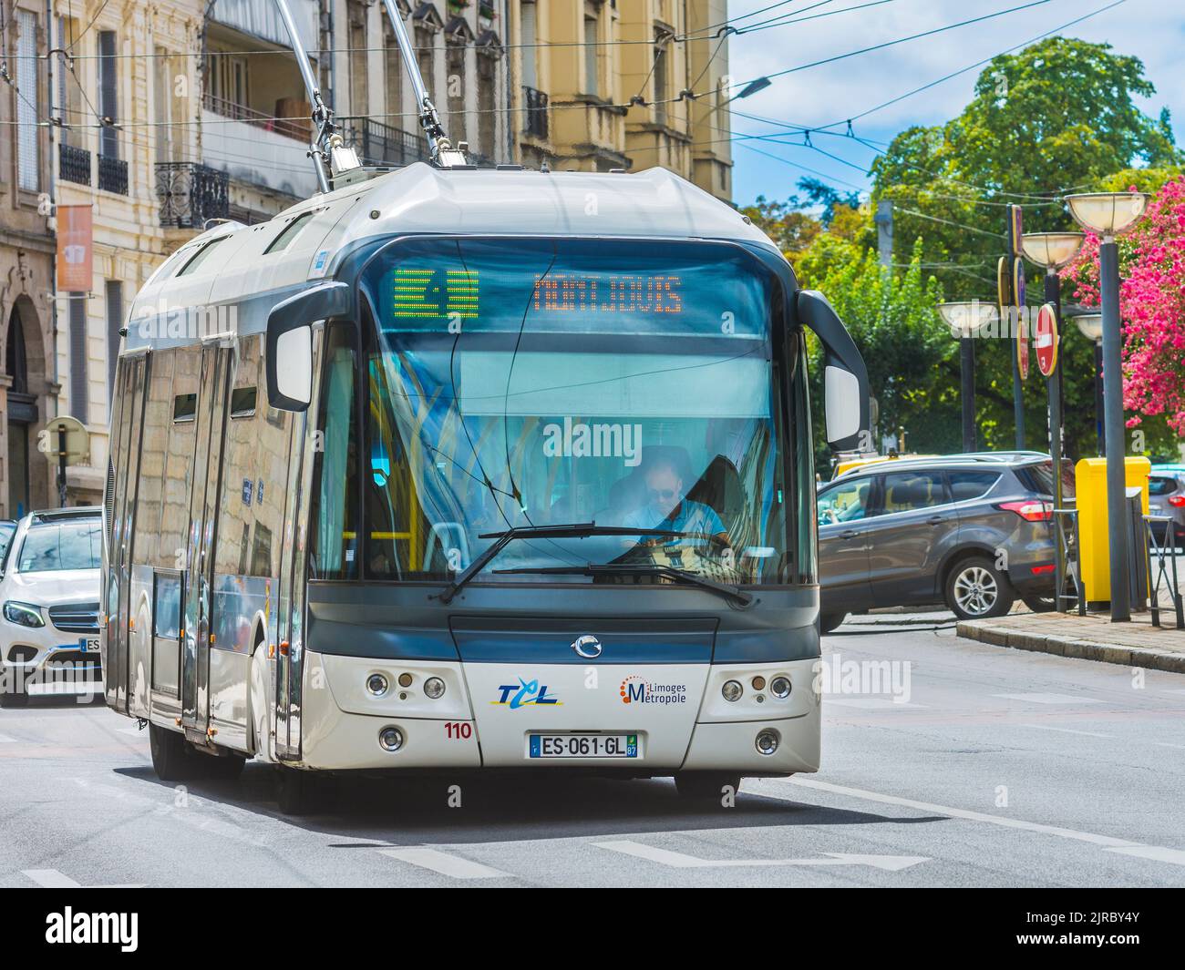 IVECO Cristalis ETB 12 trolleybus in Limoges, Haute-Vienne (87), France. Stock Photo