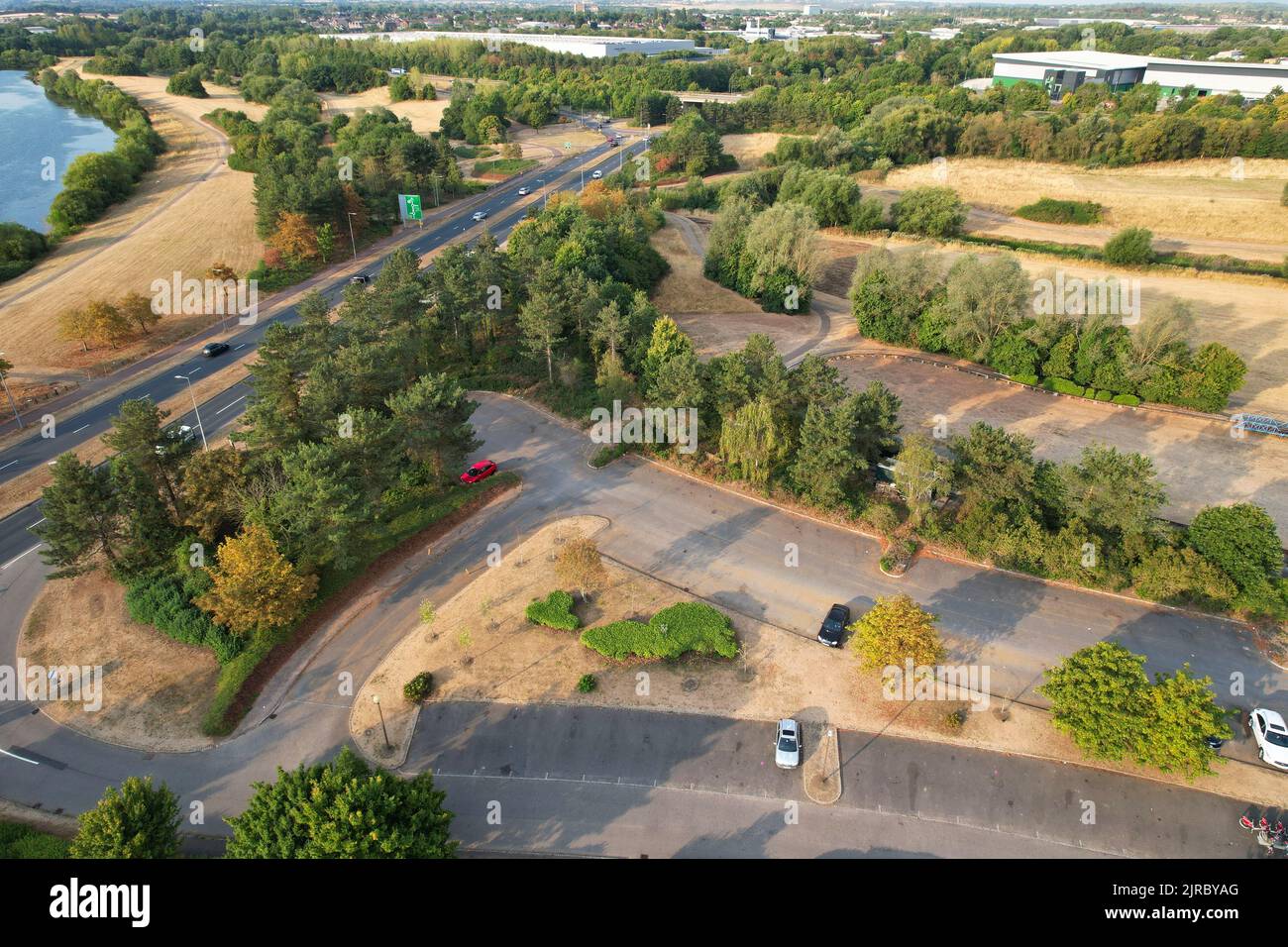 Aerial View of Beautiful Caldecotte Lake at Milton Keynes, Water Sports