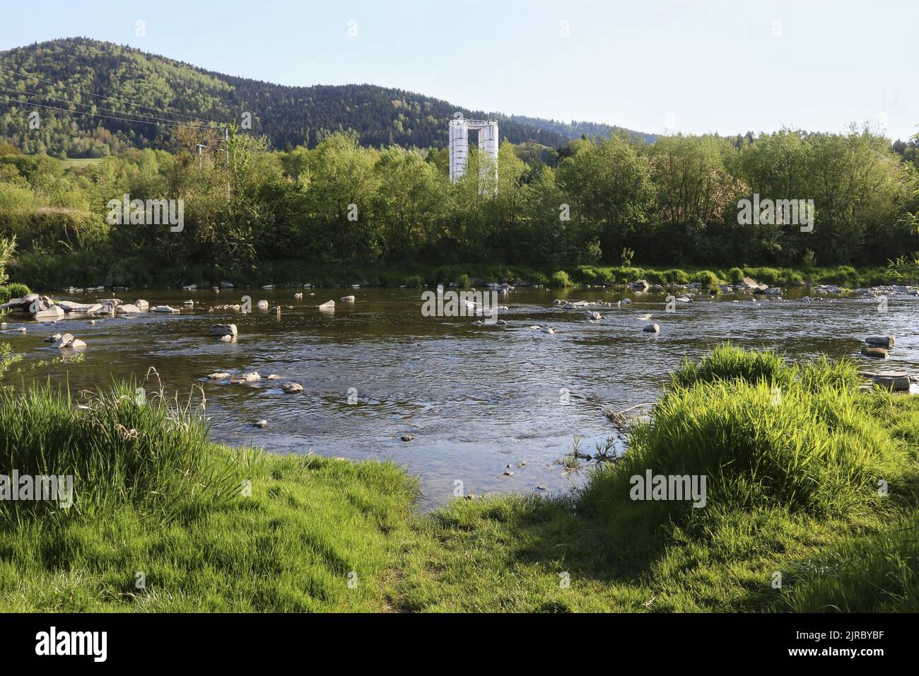 Calm river in mountain region. Tourists destination Stock Photo