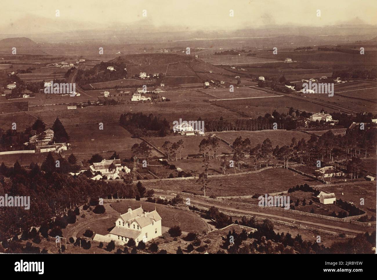 View from Mount Eden, Auckland, 1880s, Auckland, maker unknown. Stock Photo