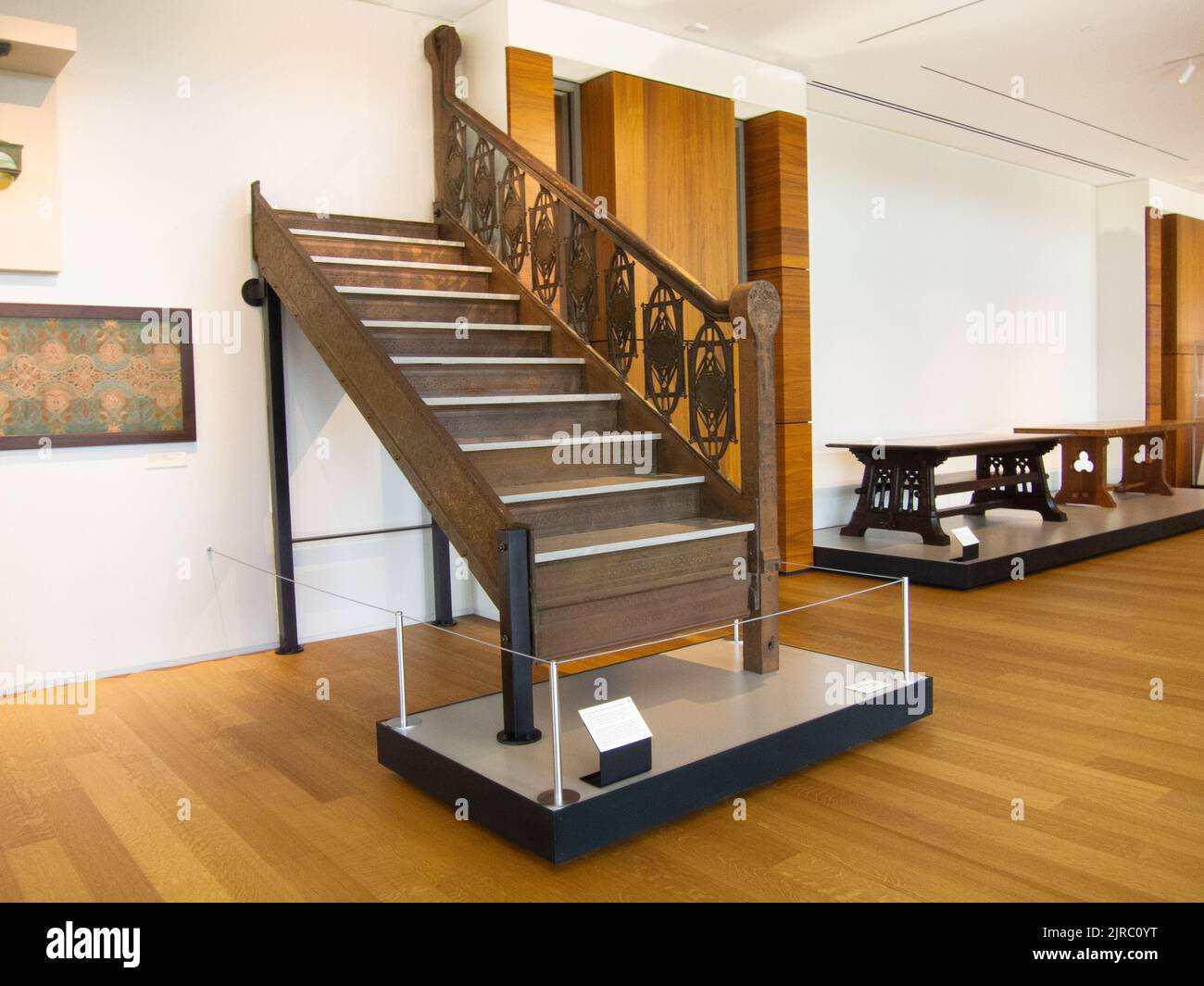 Museum of the American Arts & Crafts Movement, St. Petersburg, Florida.  Craftsman staircase from an early 1900s Chicago bank. Stock Photo