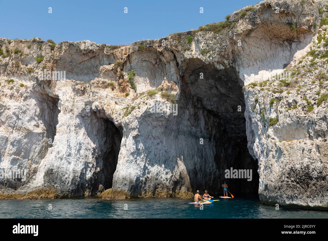 Sea caves close to the island of  Ortygia, Siracusa, Sicily Stock Photo