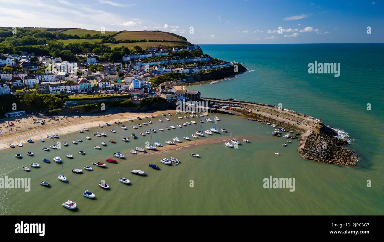 Aerial view of the colourful, picturesque seaside town of New Quay in West Wales (Ceredigion) Stock Photo