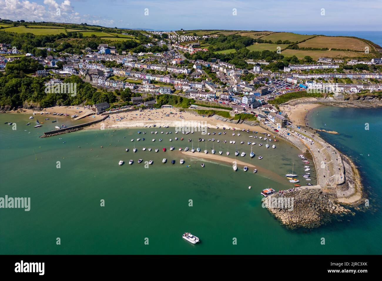 Aerial view of the picturesque Welsh seaside town of New Quay in Ceredigion Stock Photo