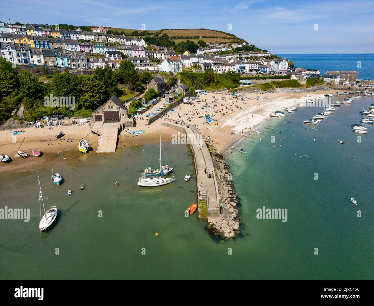 Aerial view of the picturesque Welsh seaside town of New Quay in Ceredigion Stock Photo