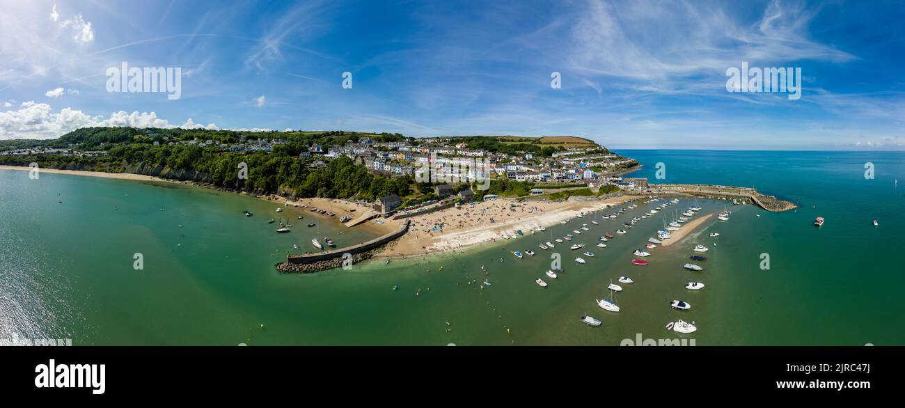 Panoramic aerial view of the colorful Welsh seaside town of New Quay (Ceredigion) Stock Photo