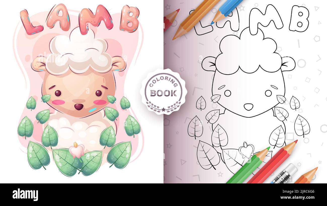 Cartoon character cute animal lamb - coloring book Stock Vector Image ...