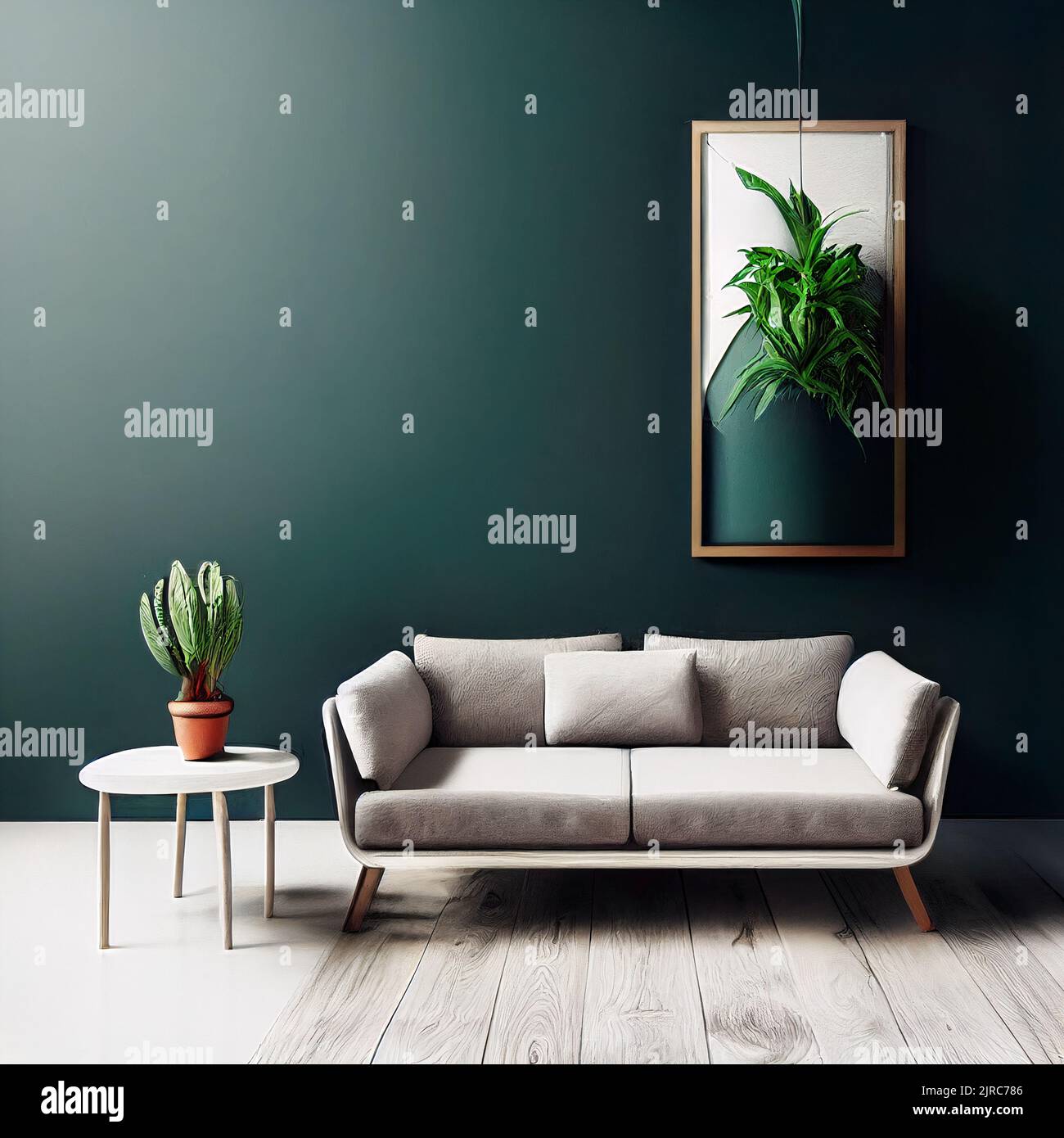 A beautiful minimalist interior of a modern house with a sofa and a