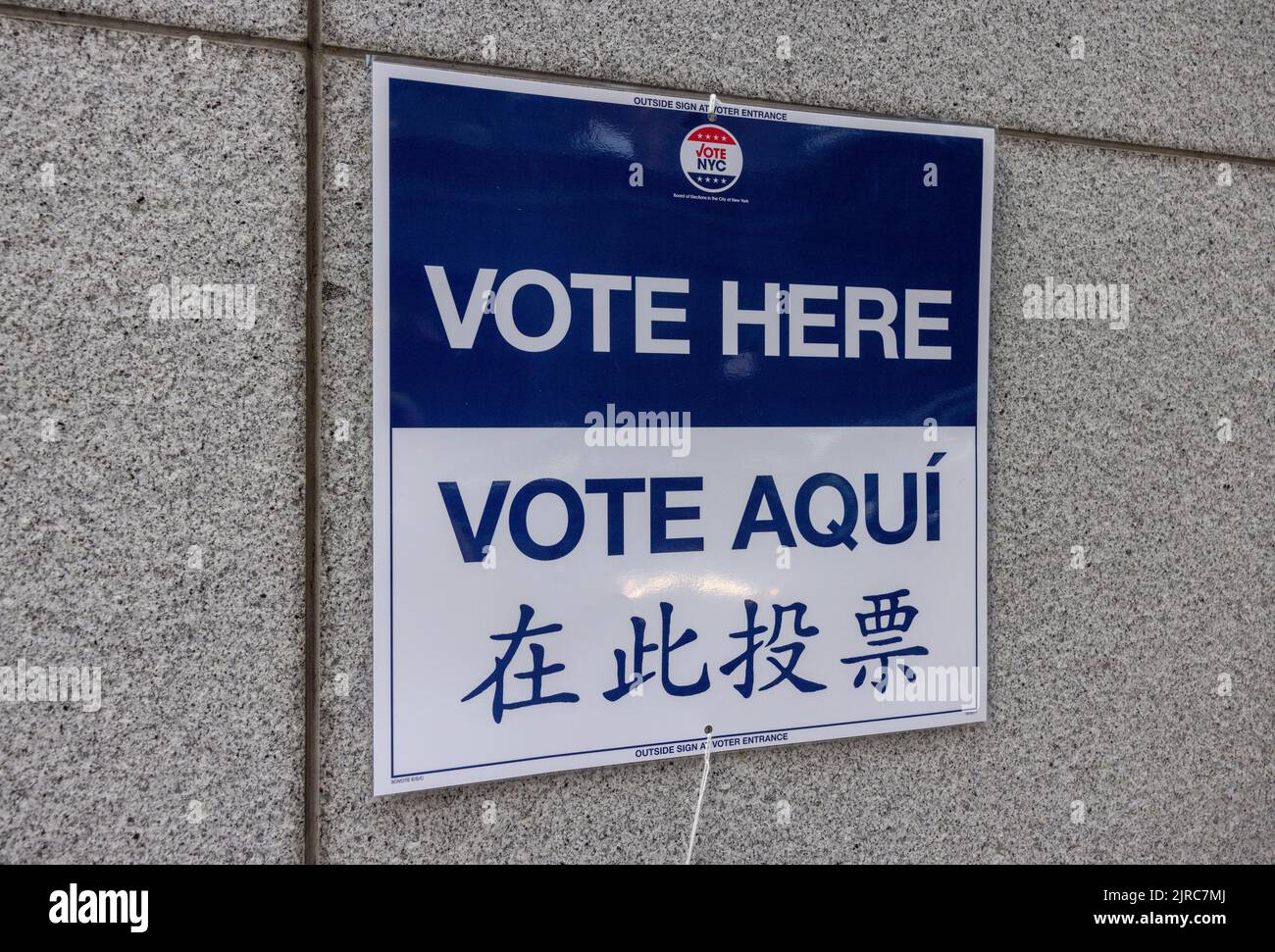 NEW YORK, N.Y. August 23, 2022 A sign identifies a polling location