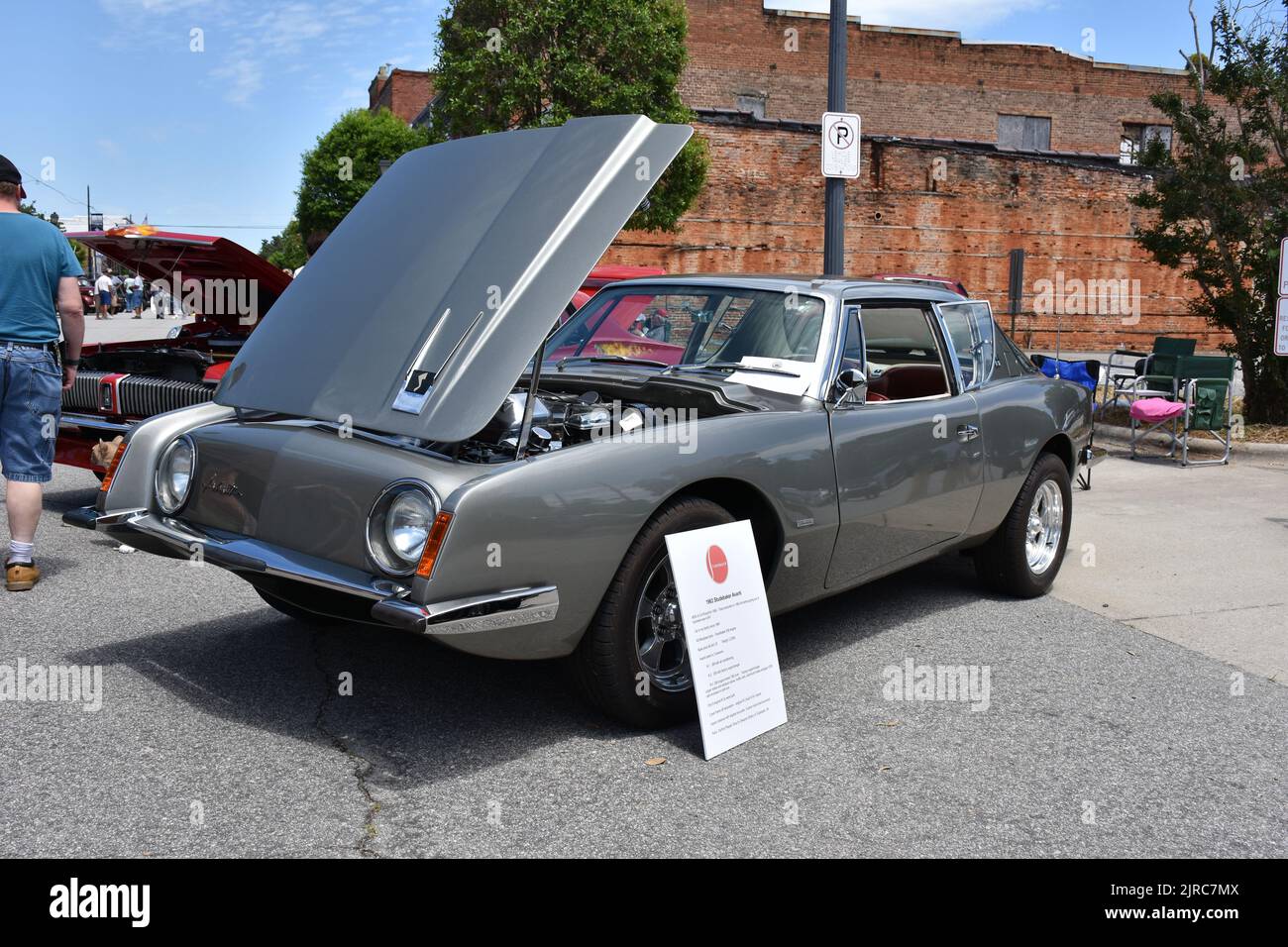 A 1963 Supercharged Studebaker Avanti at a car show. Stock Photo