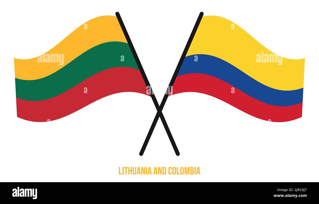 Lithuania And Colombia Flags Crossed And Waving Flat Style Official ... Lithuania And Colombia Flags Crossed And Waving Flat Style Official ...