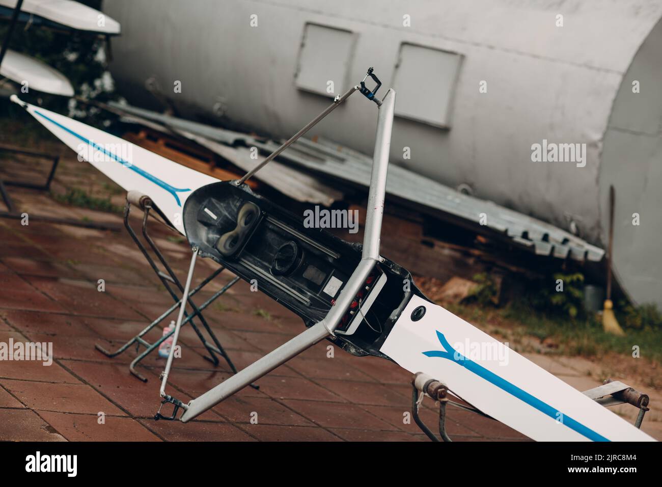 Boat canoe for rowing sport outdoor before competition Stock Photo Alamy