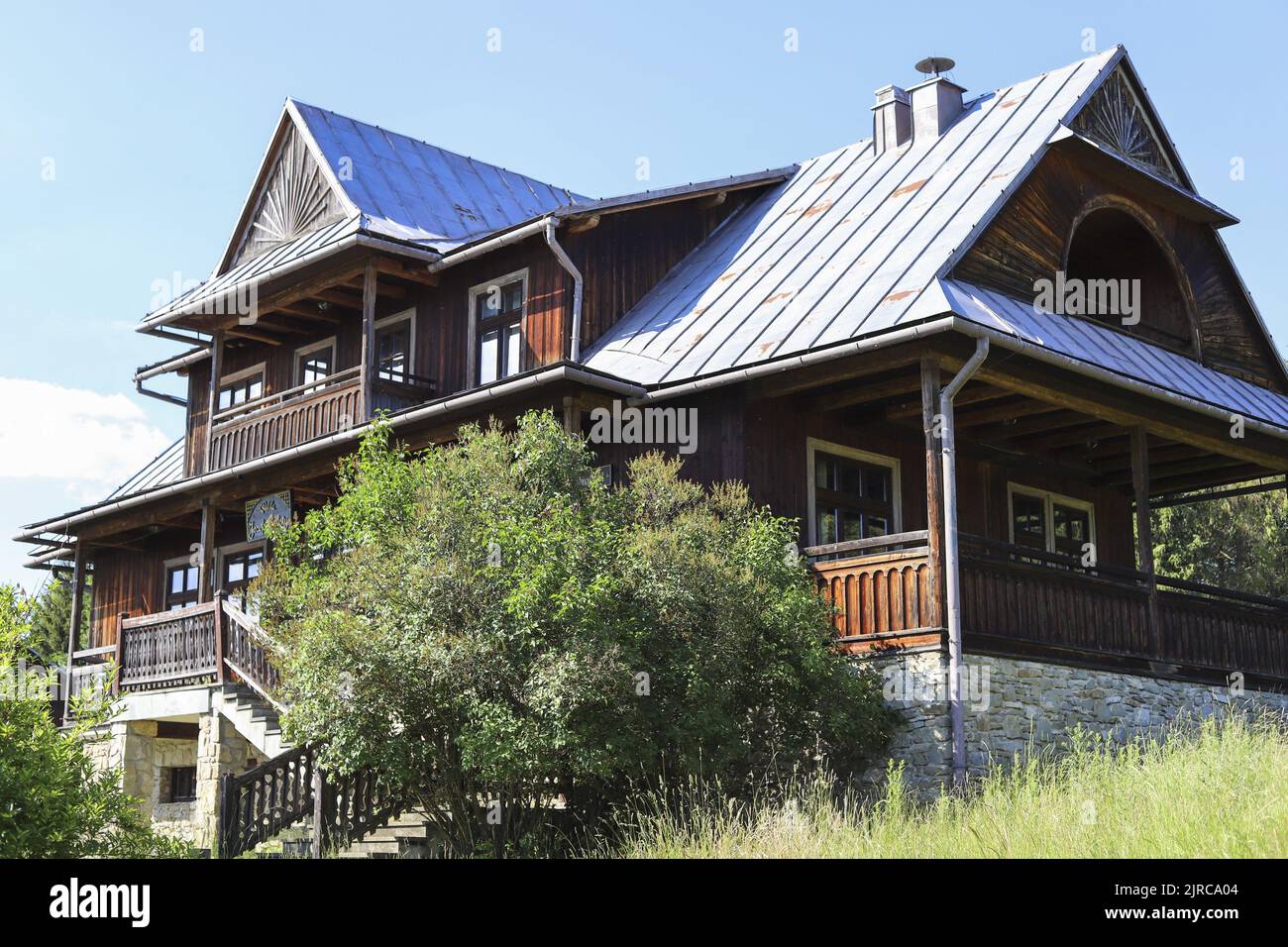 Open-air museum with highlander's cottages on Lake Czorsztyn. Stock Photo