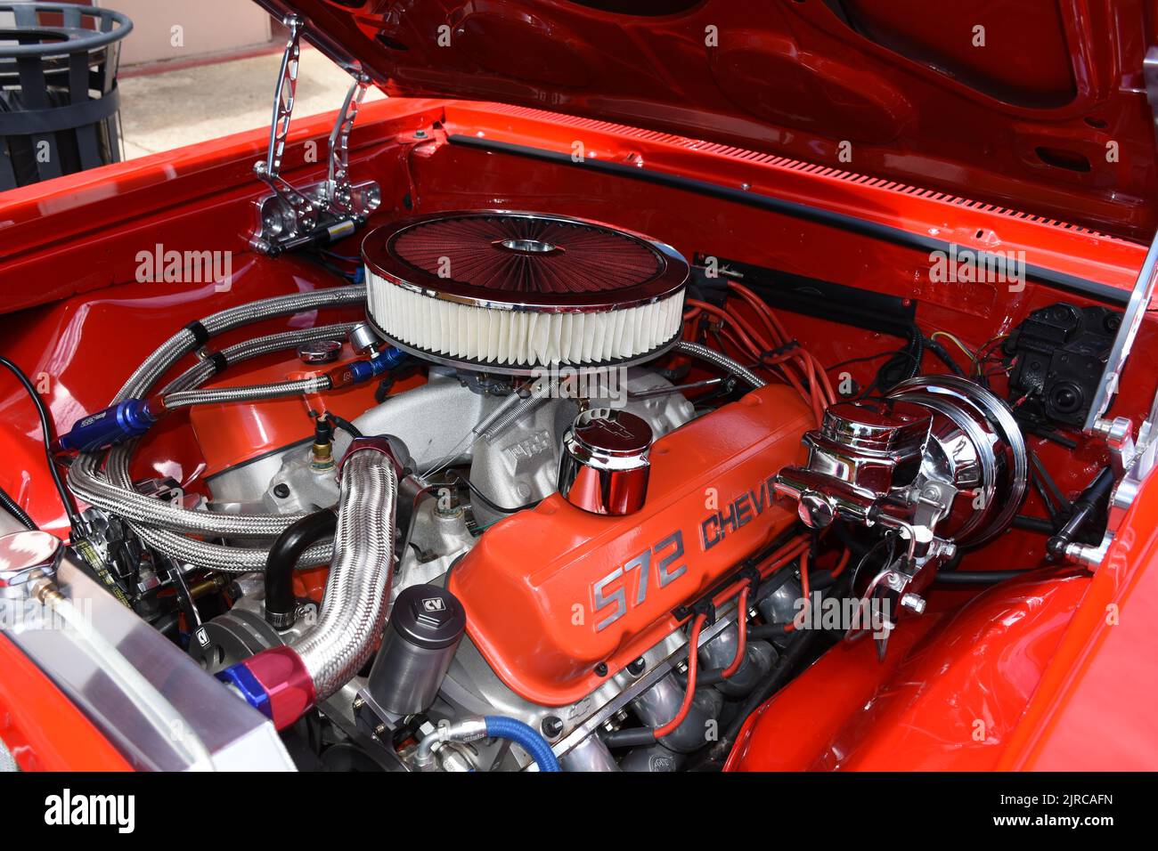 A 572cid Chevrolet Crate Engine installed in a Chevelle SS. Stock Photo