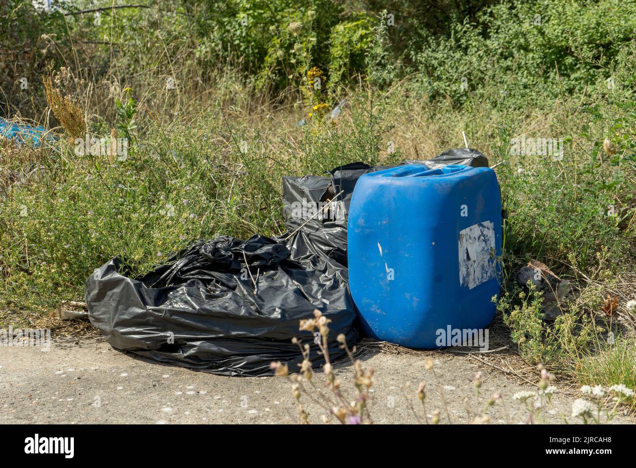 in nature Illegal dumped garbage Stock Photo