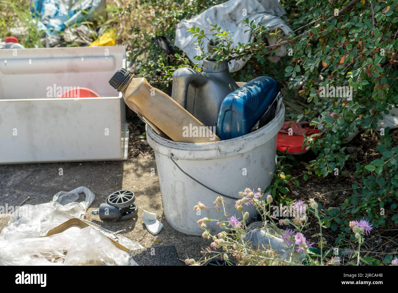 in nature Illegal dumped garbage Stock Photo