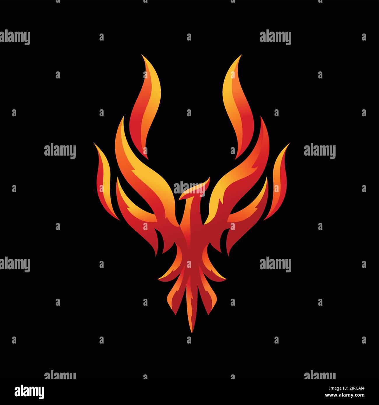 Bright fire burning Phoenix bird in the black background Stock Vector