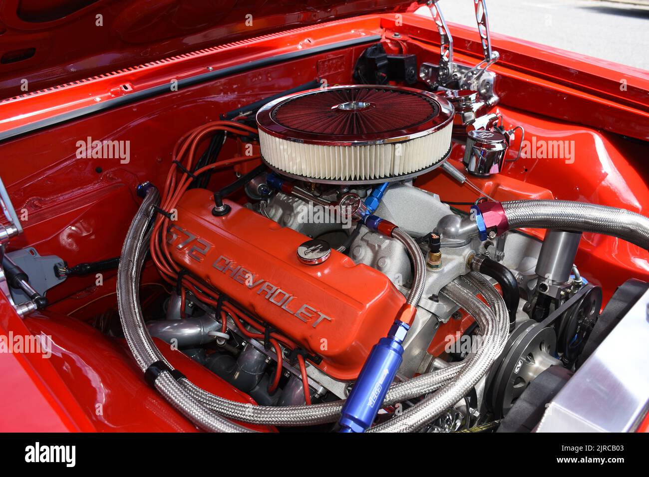 A 572cid Chevrolet Crate Engine installed in a Chevelle SS. Stock Photo