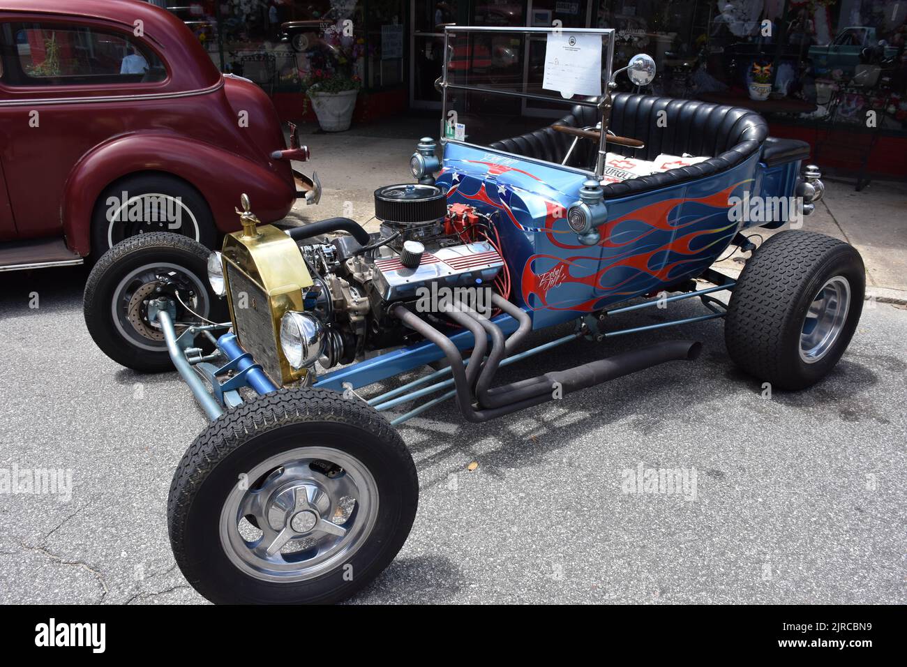 A 1923 T-Bucket Hot Rod on display at a car show. Stock Photo