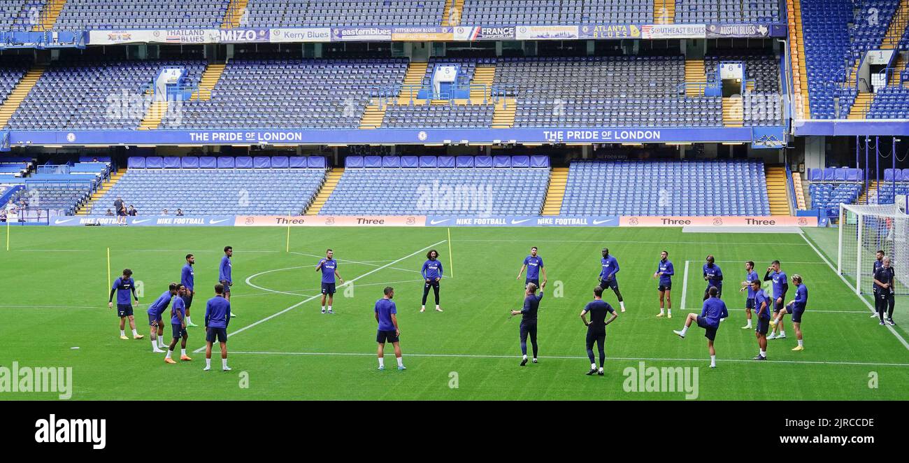 Fulham, London, UK. 23rd Aug, 2022. Chelsea Football Club first team players train at their home ground, Stamford Bridge, in front of fans at an “Open Day training” session. Credit: Motofoto/Alamy Live News Stock Photo