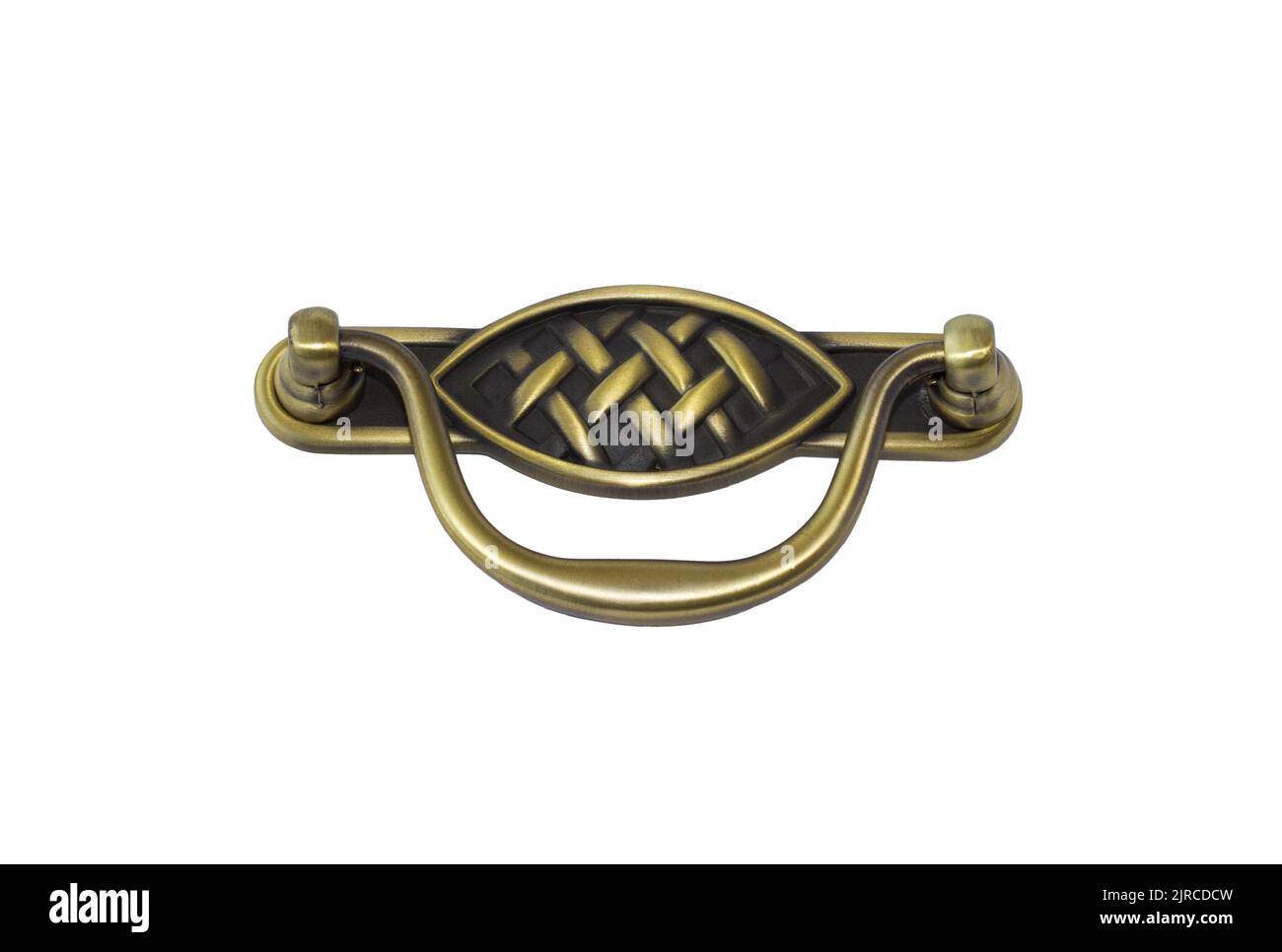 Retro metal door handle for furniture, in exquisite ancient style against a white background Stock Photo