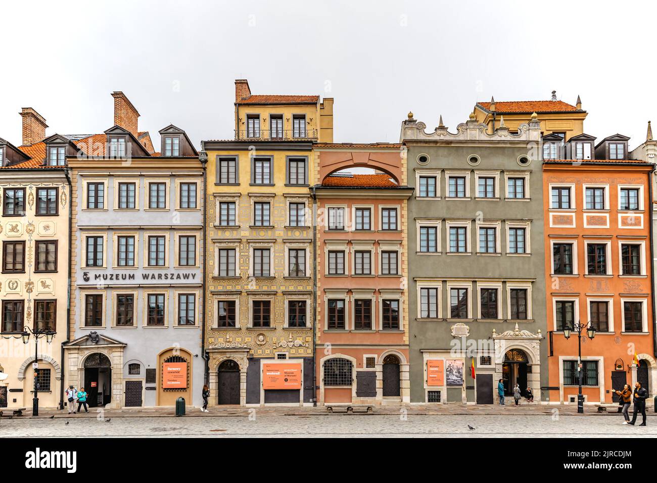 Warsaw,Poland-September 20,2021.Colorful Renaissance and Baroque merchants houses on Old Town Market Square,UNESCO site.Travel urban concept,shops Stock Photo