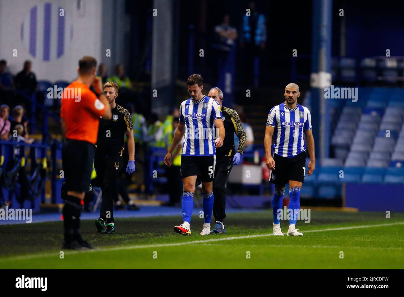 Ben Heneghan 5 of Sheffield Wednesday comes off injured Stock Photo